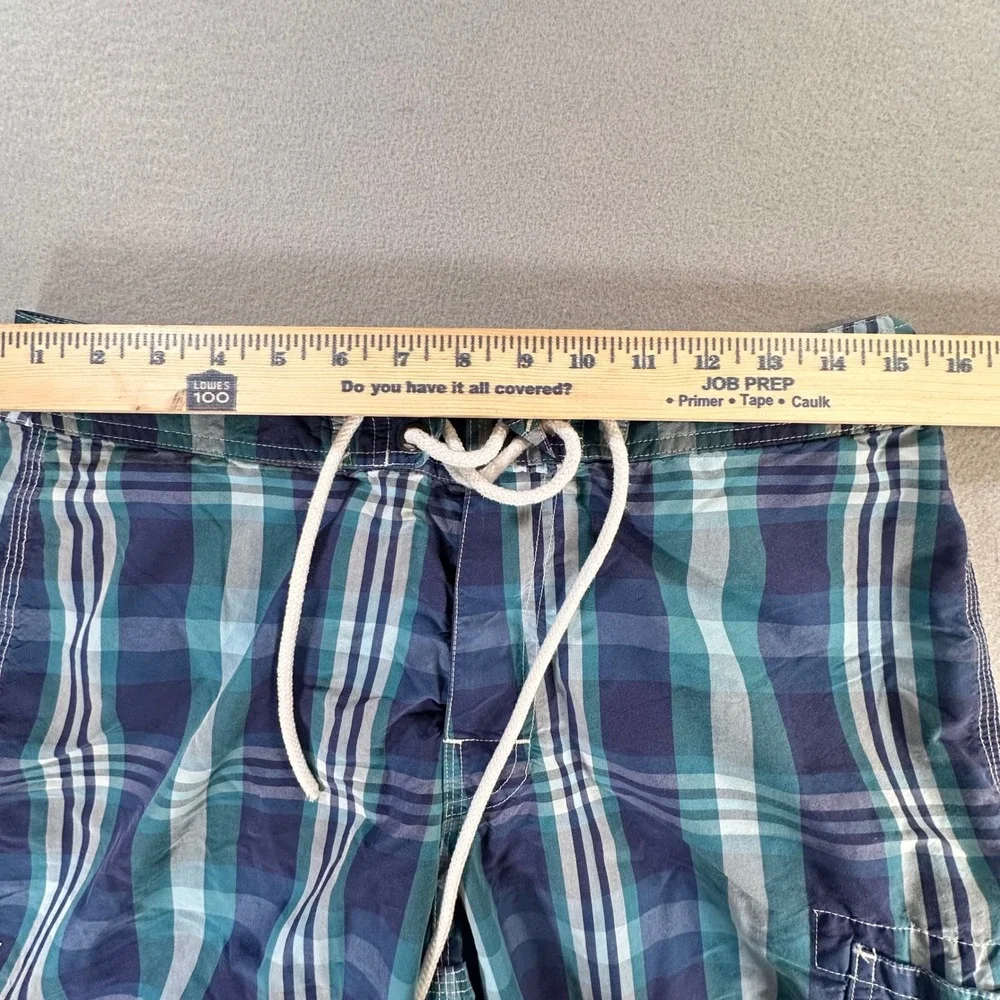 J.Crew‎ Mens Blue Teal Plaid Board Shorts Swim Trunks Size 30 Cargo Pocket